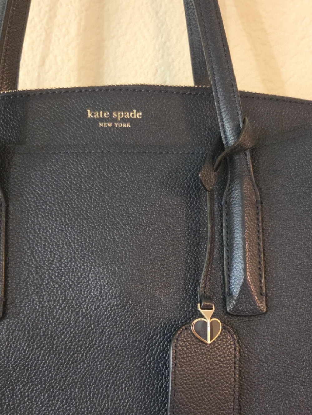 kate spade Navy Pebbled Leather Margaux Shoulder Tote with Tag Charm - Picture 2 of 7